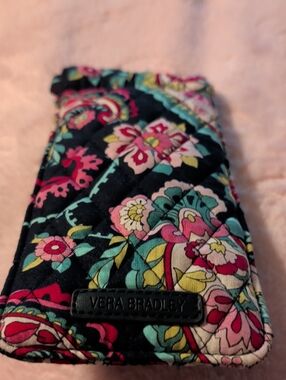 Vera Bradley Quilted Floral Phone Sleeve in Black, Pink & Teal